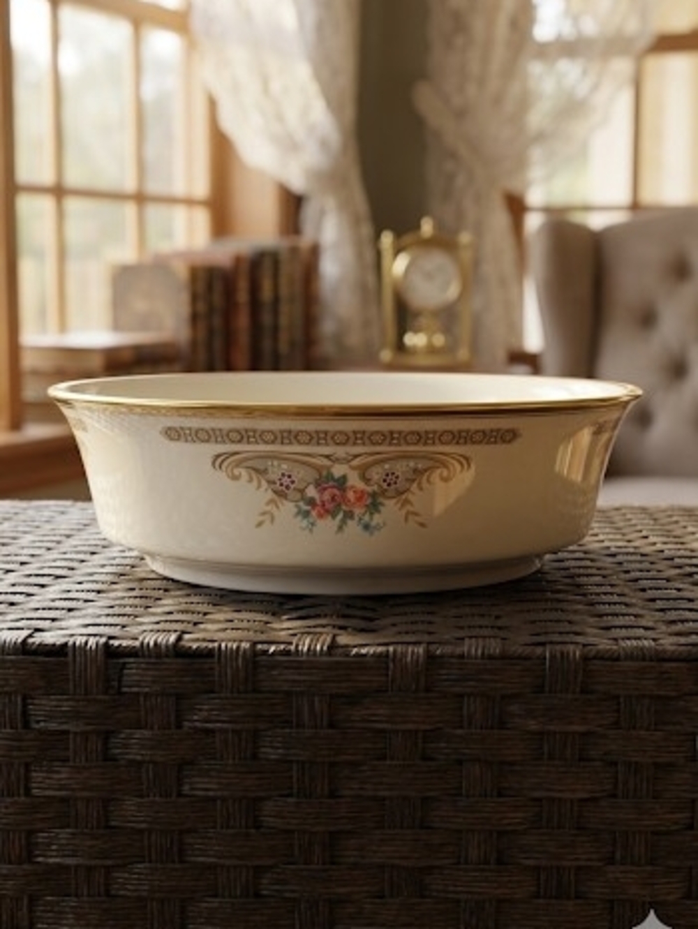 Vintage Lenox Versailles Fine China Large Serving Bowl Gold Trim Cottagecore